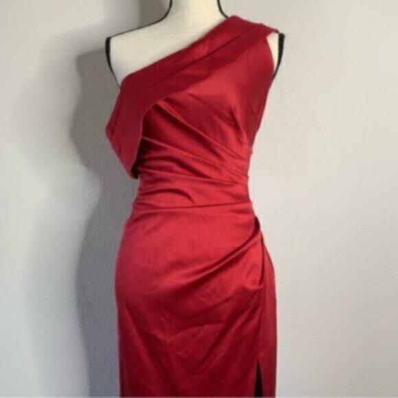 Lavish Alice Burgundy Off The Shoulder Pleated Side Cocktail Dress - Picture 5 of 14